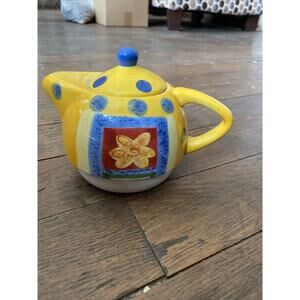 Teapot Kitchen Set Red Green Blue Yellow Polka Dots missing bottom